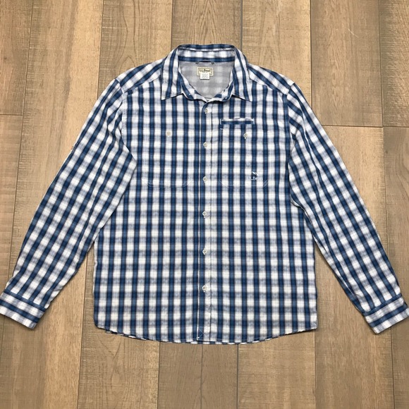 L.L. Bean Other - L.L. Bean Shirt Mens Size L Blue Button Up Plaid Vented Fishing Hiking Roll Tab